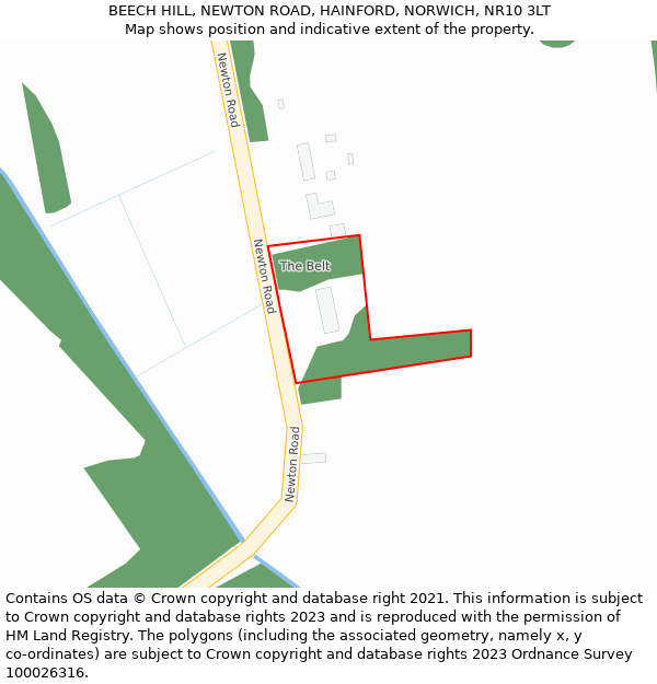 BEECH HILL, NEWTON ROAD, HAINFORD, NORWICH, NR10 3LT: Location map and indicative extent of plot