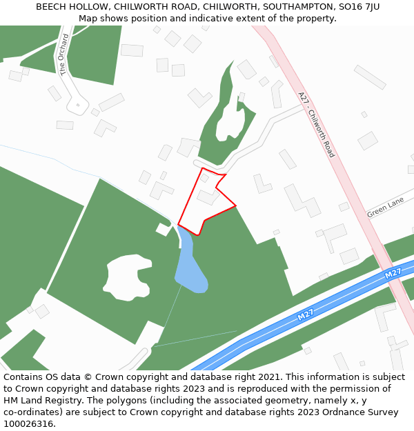BEECH HOLLOW, CHILWORTH ROAD, CHILWORTH, SOUTHAMPTON, SO16 7JU: Location map and indicative extent of plot