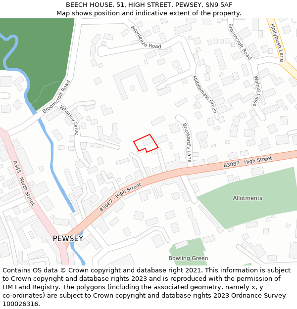 BEECH HOUSE, 51, HIGH STREET, PEWSEY, SN9 5AF: Location map and indicative extent of plot