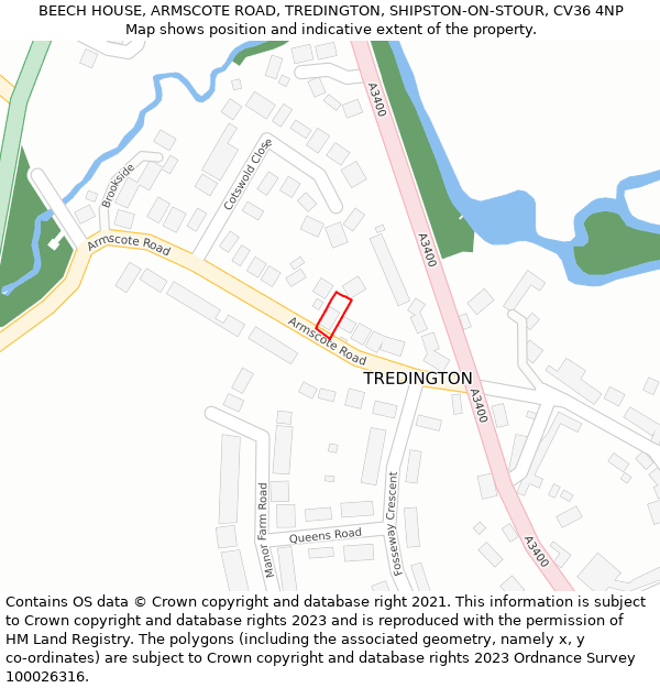 BEECH HOUSE, ARMSCOTE ROAD, TREDINGTON, SHIPSTON-ON-STOUR, CV36 4NP: Location map and indicative extent of plot