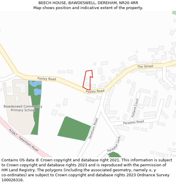 BEECH HOUSE, BAWDESWELL, DEREHAM, NR20 4RR: Location map and indicative extent of plot