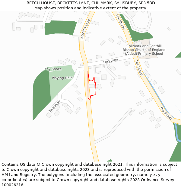 BEECH HOUSE, BECKETTS LANE, CHILMARK, SALISBURY, SP3 5BD: Location map and indicative extent of plot