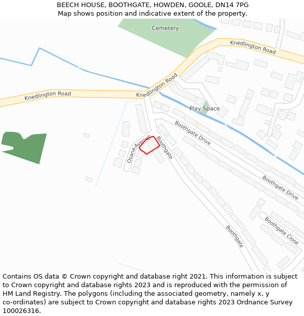 BEECH HOUSE, BOOTHGATE, HOWDEN, GOOLE, DN14 7PG: Location map and indicative extent of plot