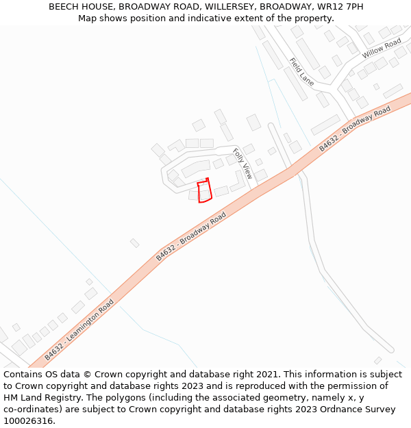 BEECH HOUSE, BROADWAY ROAD, WILLERSEY, BROADWAY, WR12 7PH: Location map and indicative extent of plot