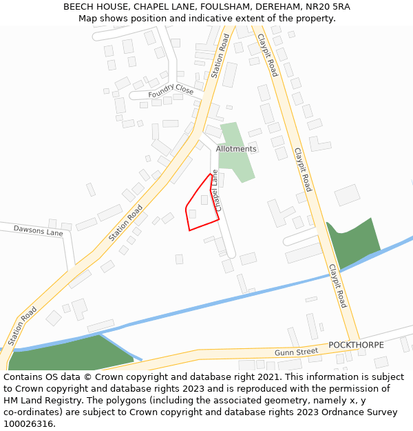 BEECH HOUSE, CHAPEL LANE, FOULSHAM, DEREHAM, NR20 5RA: Location map and indicative extent of plot