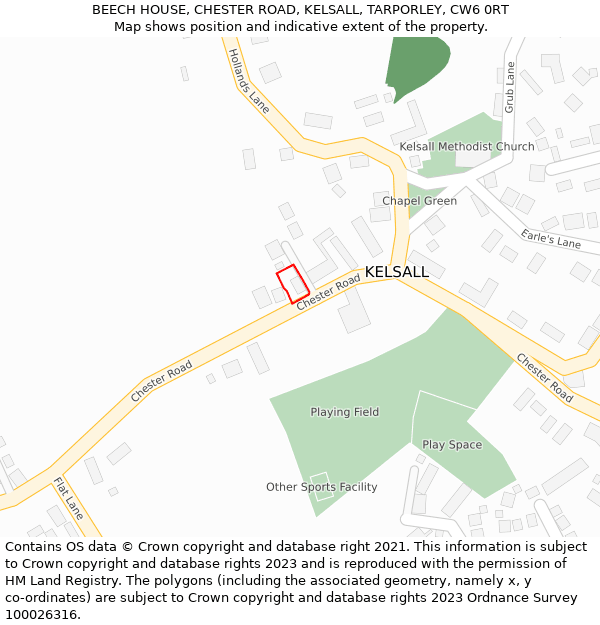 BEECH HOUSE, CHESTER ROAD, KELSALL, TARPORLEY, CW6 0RT: Location map and indicative extent of plot