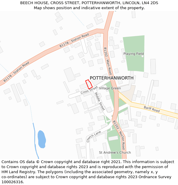 BEECH HOUSE, CROSS STREET, POTTERHANWORTH, LINCOLN, LN4 2DS: Location map and indicative extent of plot