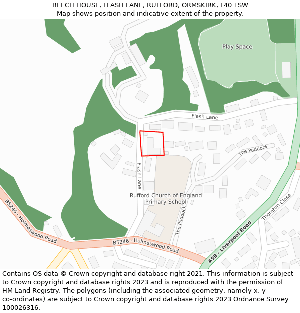 BEECH HOUSE, FLASH LANE, RUFFORD, ORMSKIRK, L40 1SW: Location map and indicative extent of plot