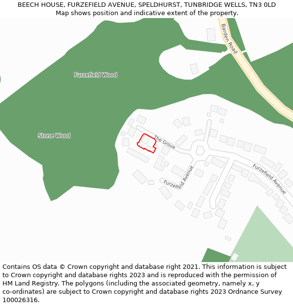 BEECH HOUSE, FURZEFIELD AVENUE, SPELDHURST, TUNBRIDGE WELLS, TN3 0LD: Location map and indicative extent of plot