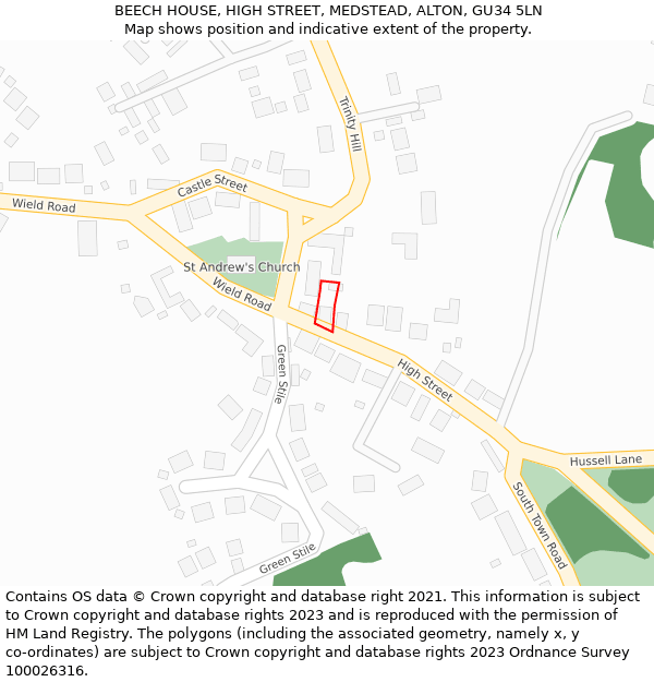 BEECH HOUSE, HIGH STREET, MEDSTEAD, ALTON, GU34 5LN: Location map and indicative extent of plot