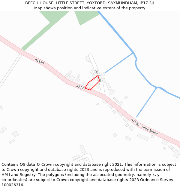 BEECH HOUSE, LITTLE STREET, YOXFORD, SAXMUNDHAM, IP17 3JL: Location map and indicative extent of plot