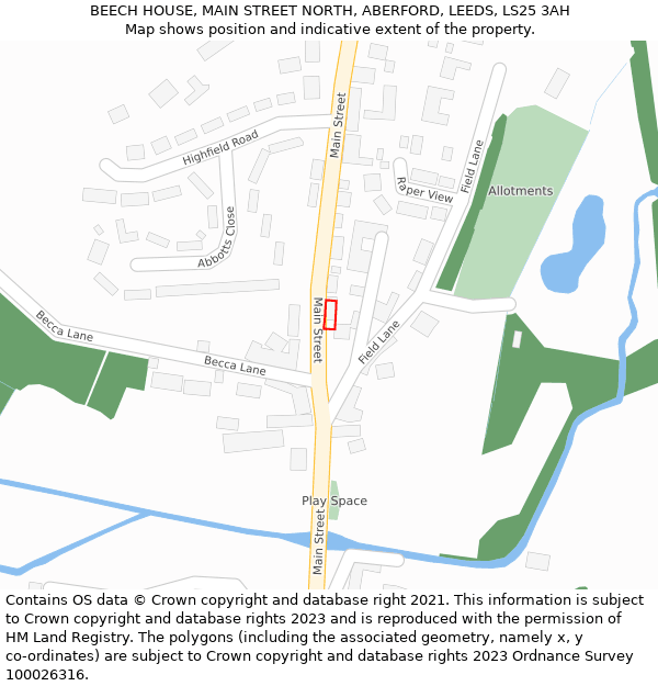 BEECH HOUSE, MAIN STREET NORTH, ABERFORD, LEEDS, LS25 3AH: Location map and indicative extent of plot