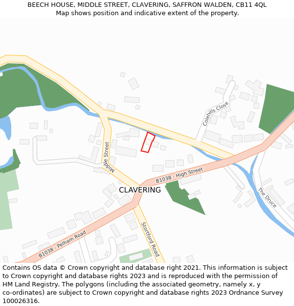 BEECH HOUSE, MIDDLE STREET, CLAVERING, SAFFRON WALDEN, CB11 4QL: Location map and indicative extent of plot