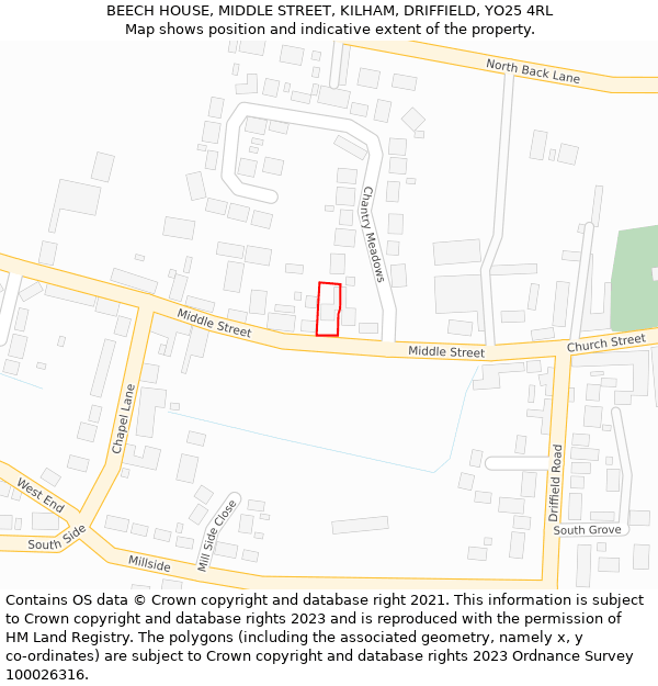 BEECH HOUSE, MIDDLE STREET, KILHAM, DRIFFIELD, YO25 4RL: Location map and indicative extent of plot