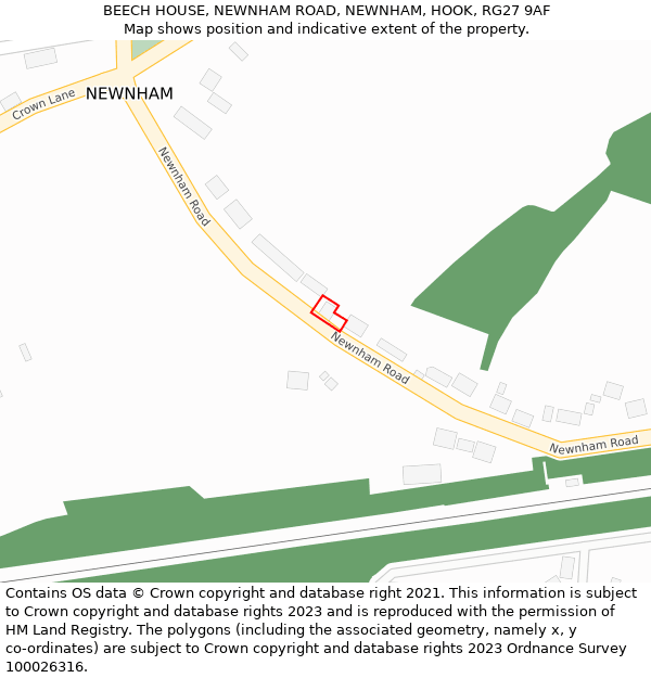 BEECH HOUSE, NEWNHAM ROAD, NEWNHAM, HOOK, RG27 9AF: Location map and indicative extent of plot