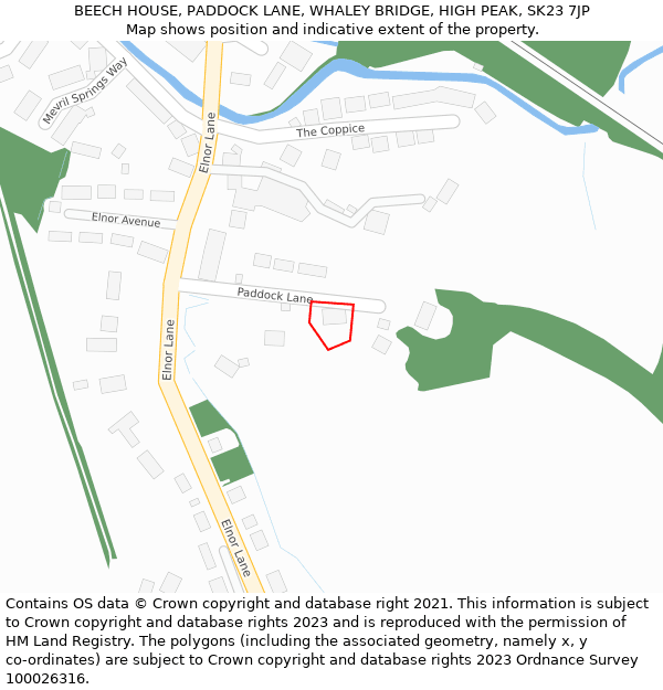 BEECH HOUSE, PADDOCK LANE, WHALEY BRIDGE, HIGH PEAK, SK23 7JP: Location map and indicative extent of plot