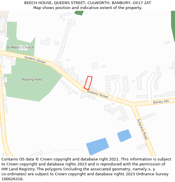 BEECH HOUSE, QUEENS STREET, CULWORTH, BANBURY, OX17 2AT: Location map and indicative extent of plot