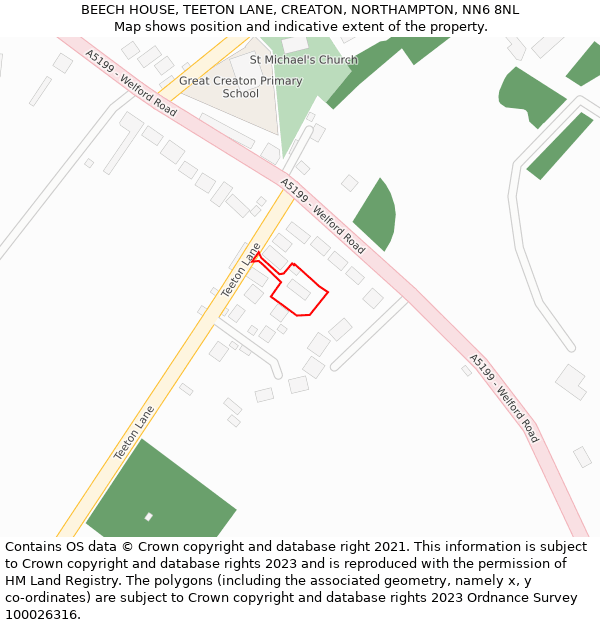 BEECH HOUSE, TEETON LANE, CREATON, NORTHAMPTON, NN6 8NL: Location map and indicative extent of plot