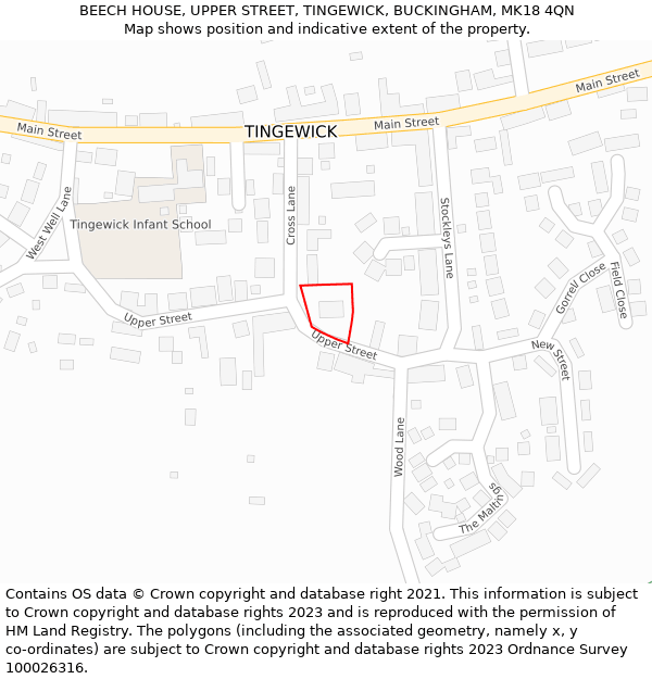 BEECH HOUSE, UPPER STREET, TINGEWICK, BUCKINGHAM, MK18 4QN: Location map and indicative extent of plot