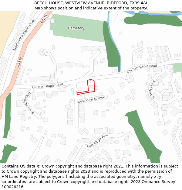BEECH HOUSE, WESTVIEW AVENUE, BIDEFORD, EX39 4AL: Location map and indicative extent of plot