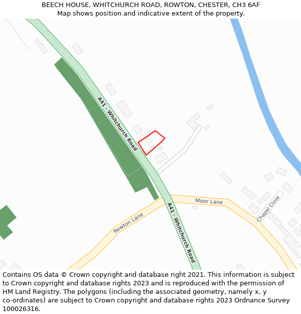 BEECH HOUSE, WHITCHURCH ROAD, ROWTON, CHESTER, CH3 6AF: Location map and indicative extent of plot