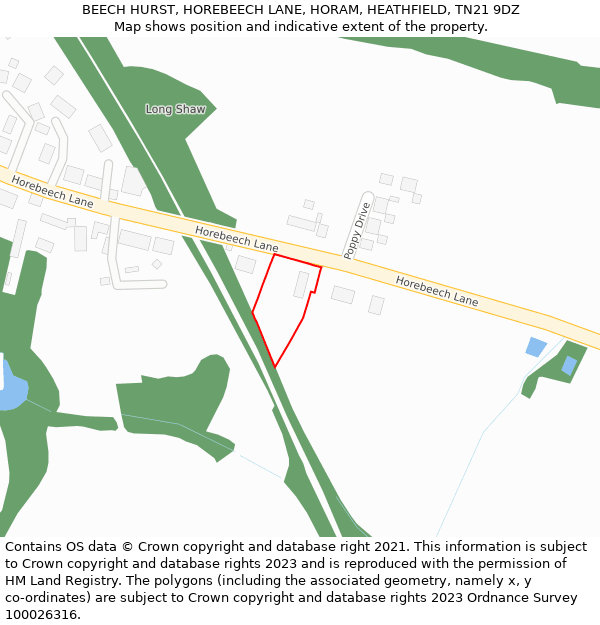 BEECH HURST, HOREBEECH LANE, HORAM, HEATHFIELD, TN21 9DZ: Location map and indicative extent of plot