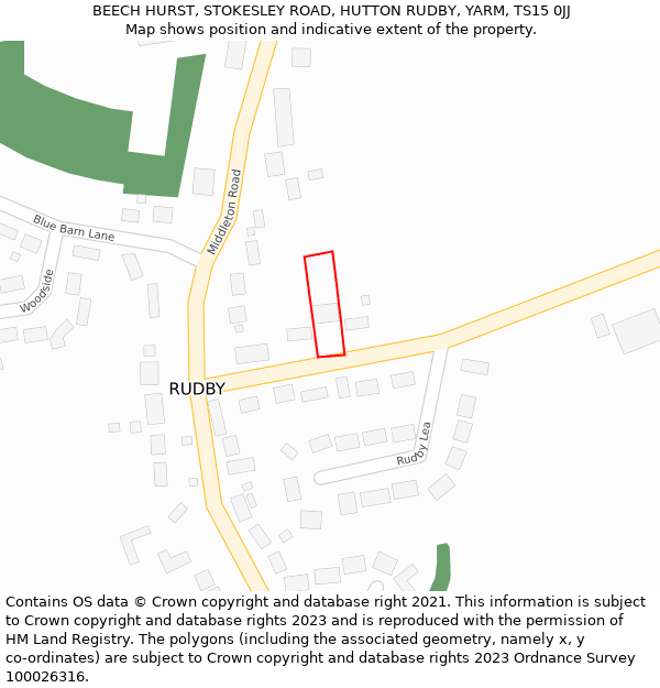 BEECH HURST, STOKESLEY ROAD, HUTTON RUDBY, YARM, TS15 0JJ: Location map and indicative extent of plot