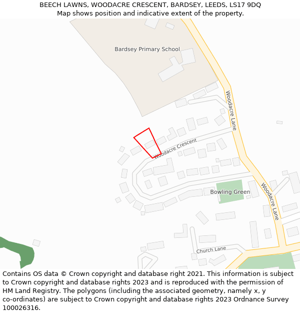 BEECH LAWNS, WOODACRE CRESCENT, BARDSEY, LEEDS, LS17 9DQ: Location map and indicative extent of plot