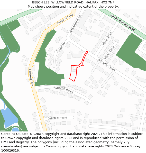 BEECH LEE, WILLOWFIELD ROAD, HALIFAX, HX2 7NF: Location map and indicative extent of plot