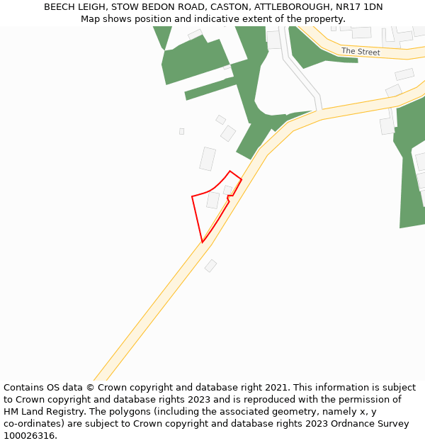 BEECH LEIGH, STOW BEDON ROAD, CASTON, ATTLEBOROUGH, NR17 1DN: Location map and indicative extent of plot