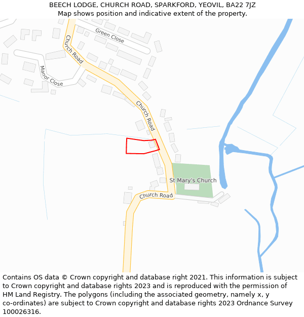 BEECH LODGE, CHURCH ROAD, SPARKFORD, YEOVIL, BA22 7JZ: Location map and indicative extent of plot
