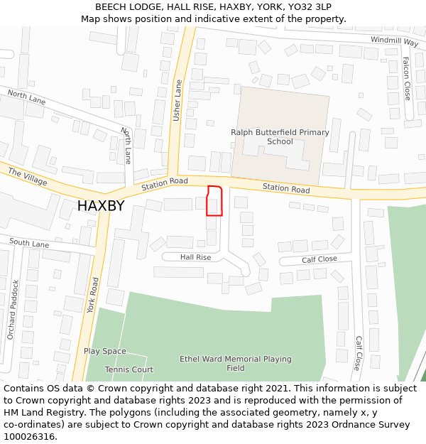 BEECH LODGE, HALL RISE, HAXBY, YORK, YO32 3LP: Location map and indicative extent of plot