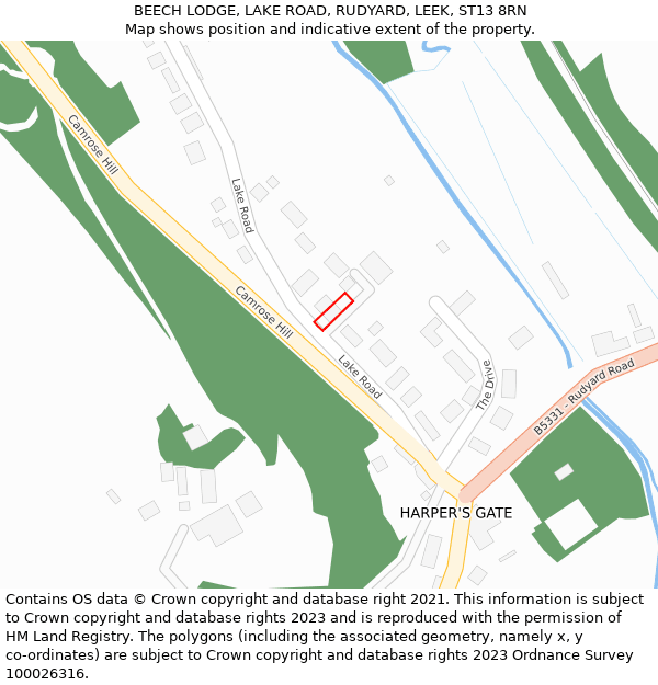 BEECH LODGE, LAKE ROAD, RUDYARD, LEEK, ST13 8RN: Location map and indicative extent of plot