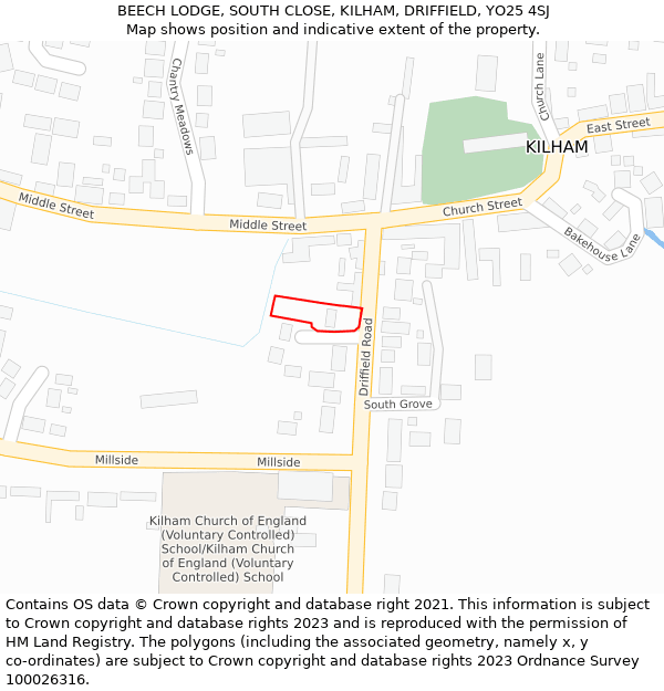 BEECH LODGE, SOUTH CLOSE, KILHAM, DRIFFIELD, YO25 4SJ: Location map and indicative extent of plot