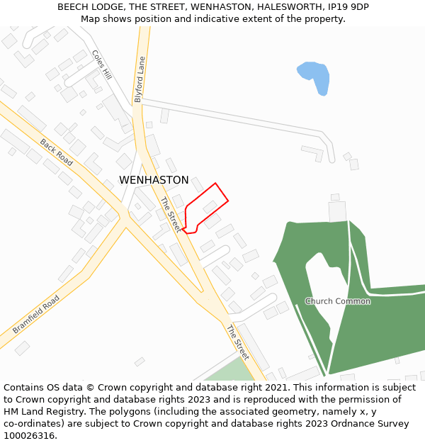 BEECH LODGE, THE STREET, WENHASTON, HALESWORTH, IP19 9DP: Location map and indicative extent of plot