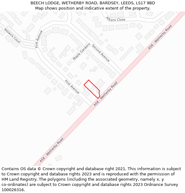 BEECH LODGE, WETHERBY ROAD, BARDSEY, LEEDS, LS17 9BD: Location map and indicative extent of plot