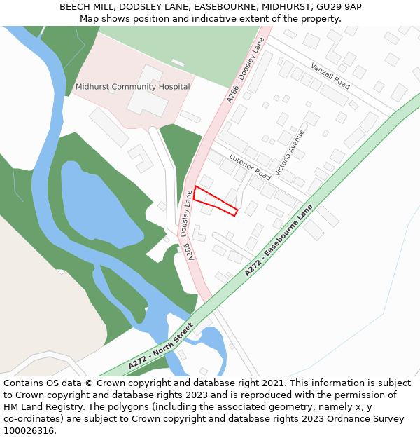 BEECH MILL, DODSLEY LANE, EASEBOURNE, MIDHURST, GU29 9AP: Location map and indicative extent of plot