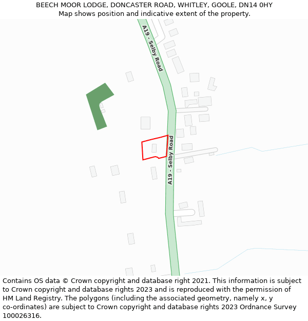 BEECH MOOR LODGE, DONCASTER ROAD, WHITLEY, GOOLE, DN14 0HY: Location map and indicative extent of plot