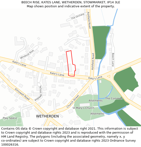 BEECH RISE, KATES LANE, WETHERDEN, STOWMARKET, IP14 3LE: Location map and indicative extent of plot