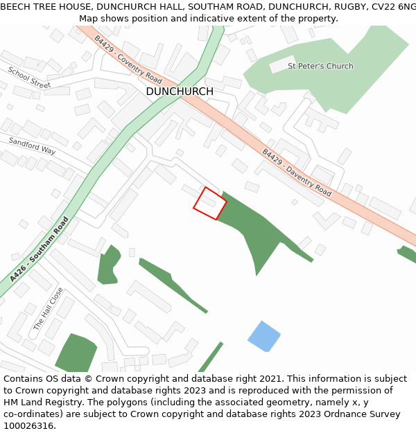 BEECH TREE HOUSE, DUNCHURCH HALL, SOUTHAM ROAD, DUNCHURCH, RUGBY, CV22 6NG: Location map and indicative extent of plot