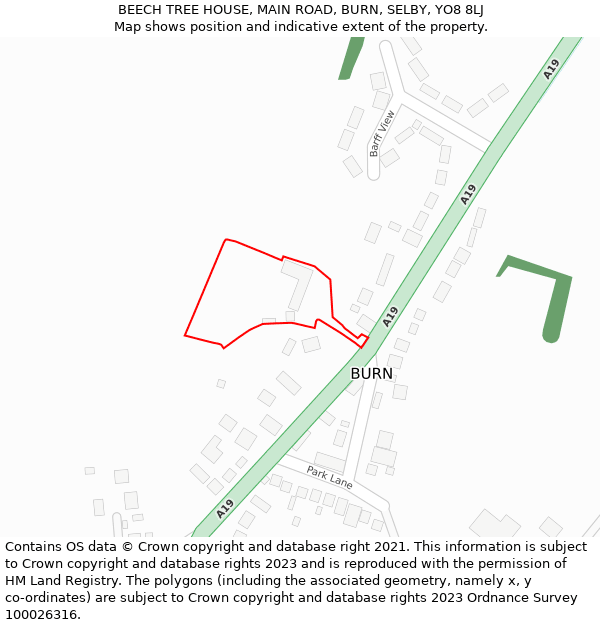 BEECH TREE HOUSE, MAIN ROAD, BURN, SELBY, YO8 8LJ: Location map and indicative extent of plot
