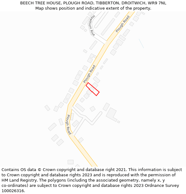 BEECH TREE HOUSE, PLOUGH ROAD, TIBBERTON, DROITWICH, WR9 7NL: Location map and indicative extent of plot