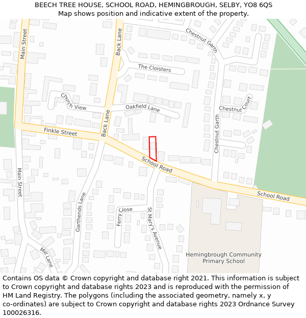 BEECH TREE HOUSE, SCHOOL ROAD, HEMINGBROUGH, SELBY, YO8 6QS: Location map and indicative extent of plot