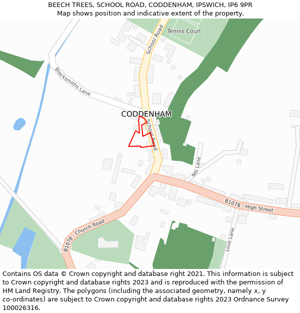 BEECH TREES, SCHOOL ROAD, CODDENHAM, IPSWICH, IP6 9PR: Location map and indicative extent of plot