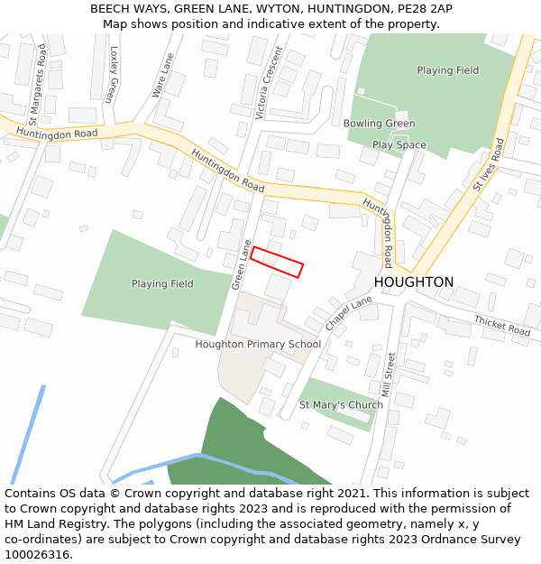 BEECH WAYS, GREEN LANE, WYTON, HUNTINGDON, PE28 2AP: Location map and indicative extent of plot