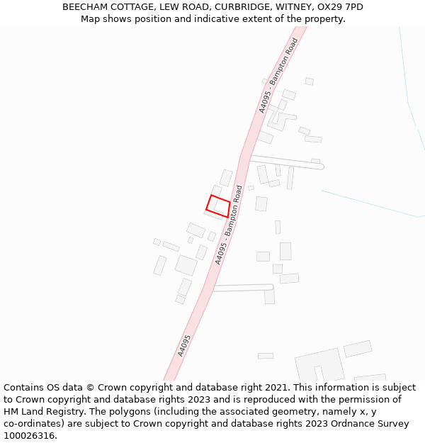 BEECHAM COTTAGE, LEW ROAD, CURBRIDGE, WITNEY, OX29 7PD: Location map and indicative extent of plot