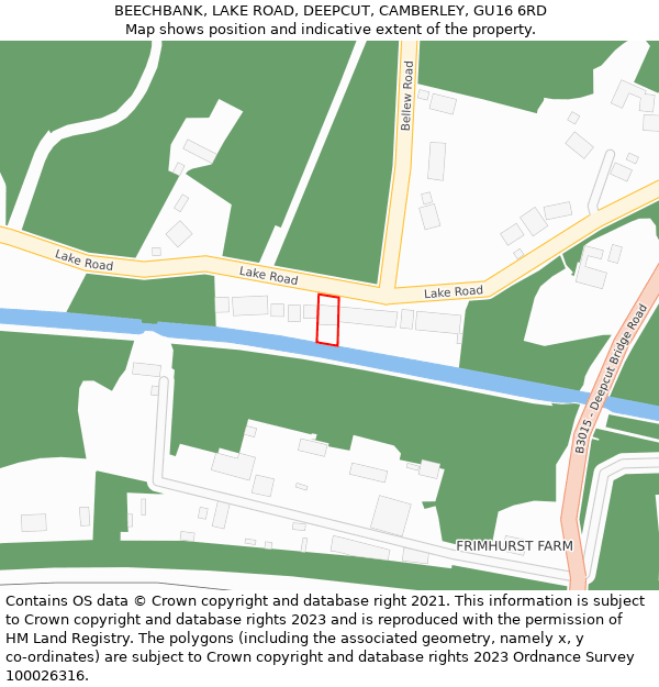 BEECHBANK, LAKE ROAD, DEEPCUT, CAMBERLEY, GU16 6RD: Location map and indicative extent of plot