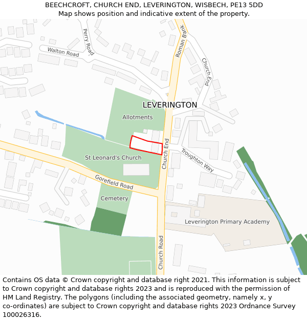 BEECHCROFT, CHURCH END, LEVERINGTON, WISBECH, PE13 5DD: Location map and indicative extent of plot