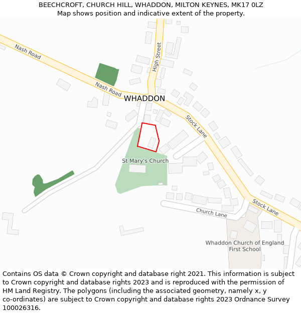 BEECHCROFT, CHURCH HILL, WHADDON, MILTON KEYNES, MK17 0LZ: Location map and indicative extent of plot