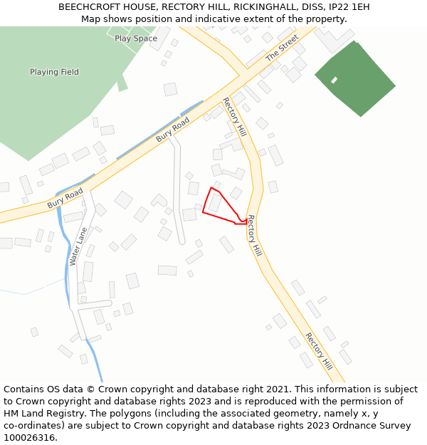 BEECHCROFT HOUSE, RECTORY HILL, RICKINGHALL, DISS, IP22 1EH: Location map and indicative extent of plot